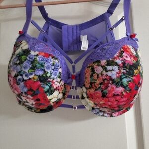 Floral Print Bra with Purple Accents